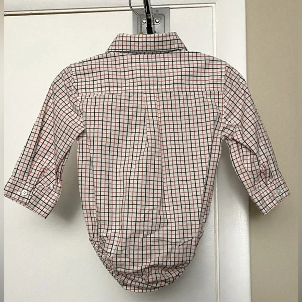 Janie and Jack Plaid Poplin Collared Button Down Long Sleeve Bodysuit Size 6-12M
